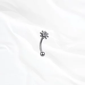 Piercing nombril titane argenté zircon gris