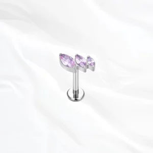 Piercing oreille titane ASTM F136 argenté avec zircon rose