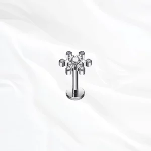 Piercing oreille titane argenté avec zircon blanc