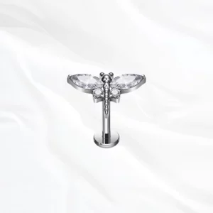 Piercing oreille titane argentée avec zircon blanc