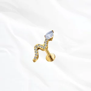 Piercing oreille titane ASTM F136 doré avec zircon blanc