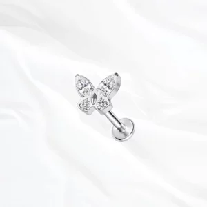 Bijou en titane oreille hypoallergénique argenté avec zircon blanc