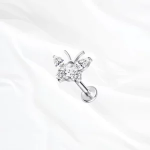 Piercing oreille titane argentée zircon blanc