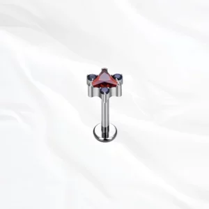 Bijou en titane oreille hypoallergénique argenté avec zircon rouge