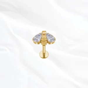Oreille titane design élégant doré avec zircon blanc