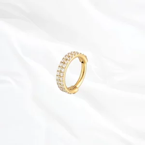 Anneau de piercing clicker en titane doré "l'idéaliste" avec double rangée de zircons clairs pour daith ou septum