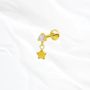 Piercing labret en titane doré "la petite étoile pendentif" avec zircon clair et pendentif étoile polie pour hélix ou conch