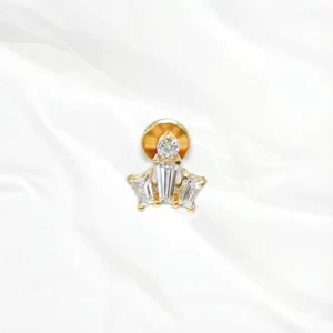 Piercing oreille titane doré "petite couronne" design marquise et cristaux géométriques