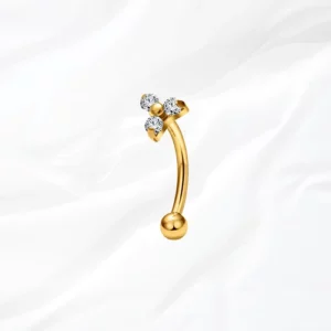 Piercing banane en titane doré "la triforce courbée" avec trio de cristaux zircons ronds