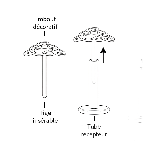Schéma d'un bijou de piercing en titane à vissage interne composé d'un embout à tige filetée et d'un labret à tube fileté interne.