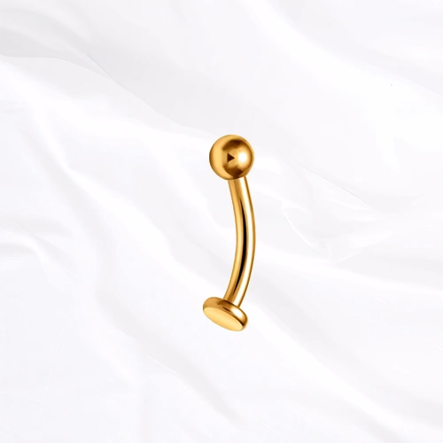 piercing nombril en titane doré, barre courbée à boule et embout plat