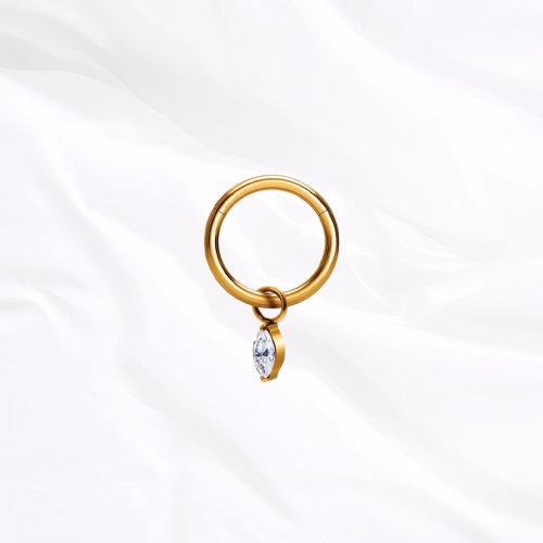 Anneau segment clipsable en titane doré L’Anneau Pendentif Brillant, zircon marquise suspendu sous l’anneau et pivotant librement