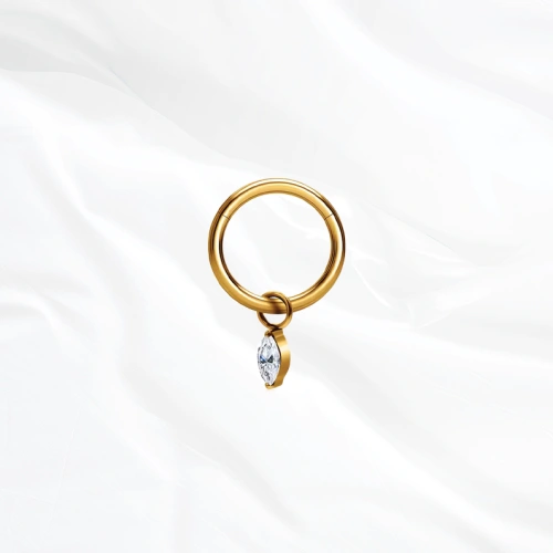 Anneau segment clipsable en titane doré L’Anneau Pendentif Brillant, zircon marquise suspendu sous l’anneau et pivotant librement