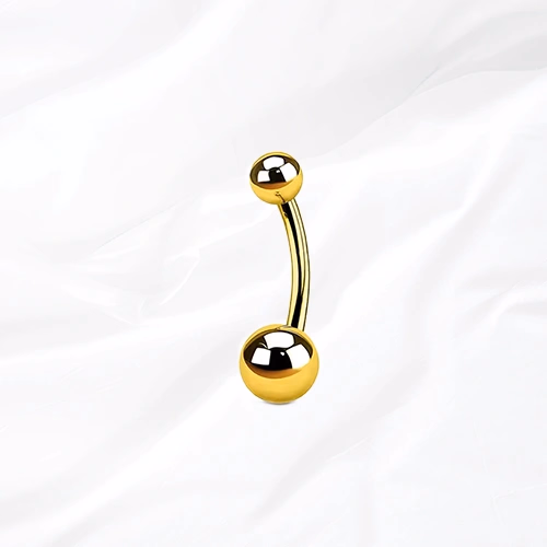 Piercing de nombril banane en titane doré Le Basique Nombril, deux boules polies sur tige courbée