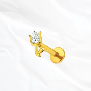 Labret push-in en titane doré La Rose V2, zircon poire enchâssé entre deux feuilles de titane qui l’enserrent comme un calice