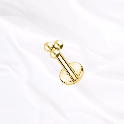 Labret push-in en titane doré La Triforce V3, trois boules de titane pleines et polies disposées en triangle serré