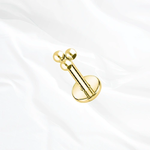 Labret push-in en titane doré La Triforce V3, trois boules de titane pleines et polies disposées en triangle serré