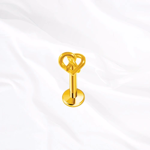 Labret push-in en titane doré Le Cœur Bretzel, ruban de titane noué en cœur ajouré