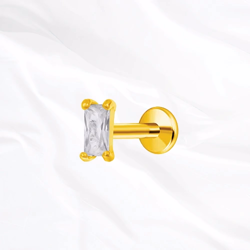 Labret push-in en titane doré Le Rectangle Brillant, zircon taille baguette serti sur quatre griffes