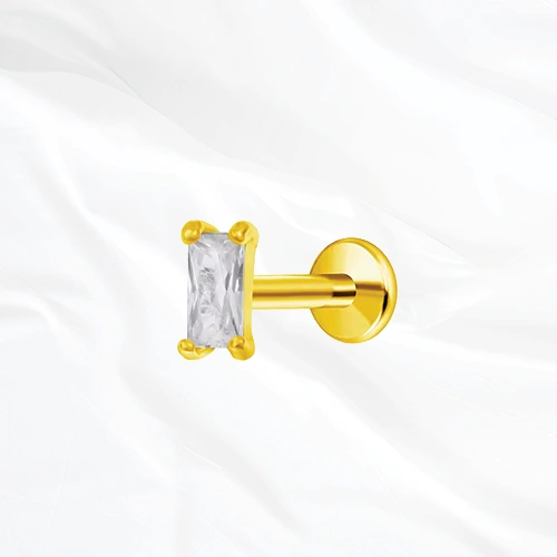 Labret push-in en titane doré Le Rectangle Brillant, zircon taille baguette serti sur quatre griffes