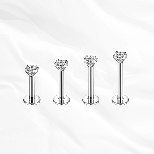 Labret push-in en titane argenté Le Serti Simple, zircon rond serti sur quatre griffes