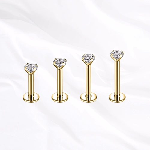 Labret push-in en titane doré Le Serti Simple, zircon rond serti sur quatre griffes