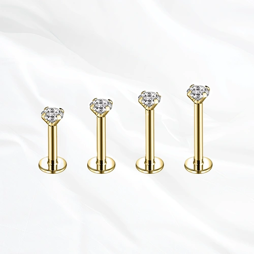 Labret push-in en titane doré Le Serti Simple, zircon rond serti sur quatre griffes