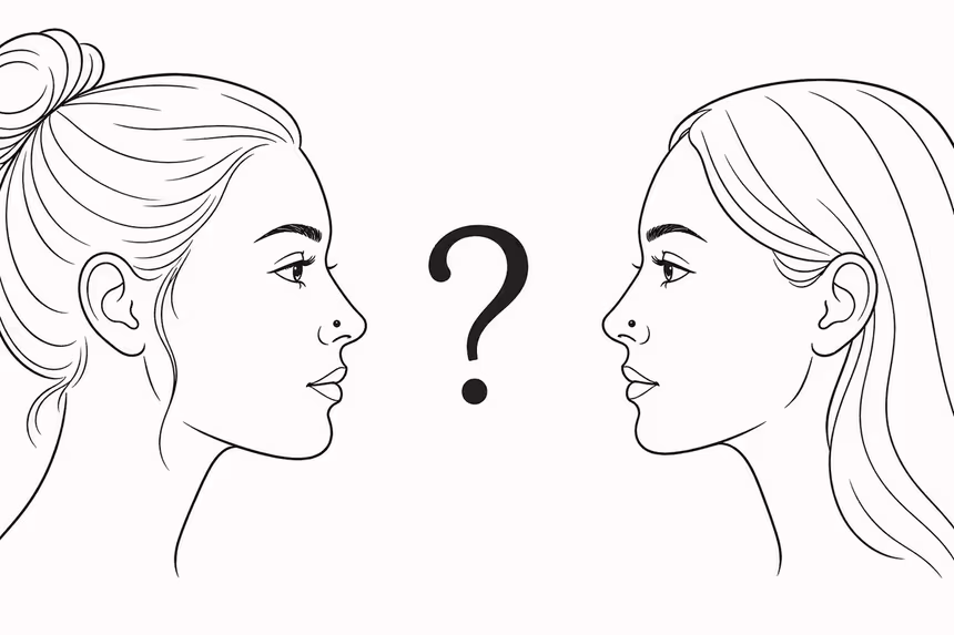 Schéma de deux profils illustrant le choix du côté du piercing au nez