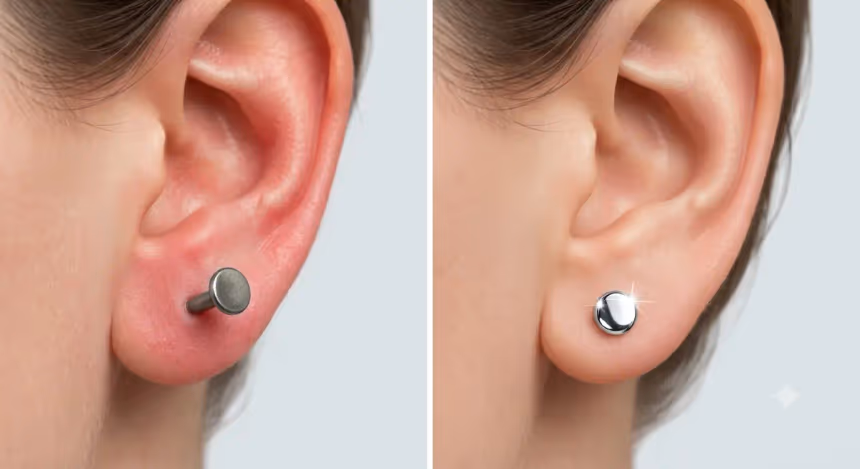 Comparatif piercing acier chirurgical contre titane ASTM F136 : irritation au nickel contre peau saine
