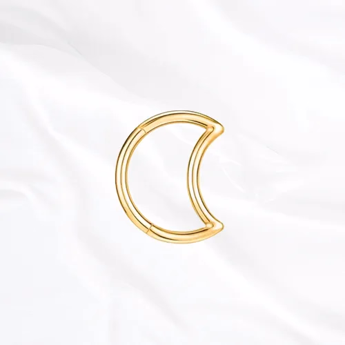 Anneau segment clipsable en titane doré L'Anneau Lune, croissant de lune ajouré