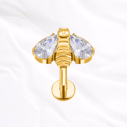 Oreille titane design élégant doré avec zircon blanc