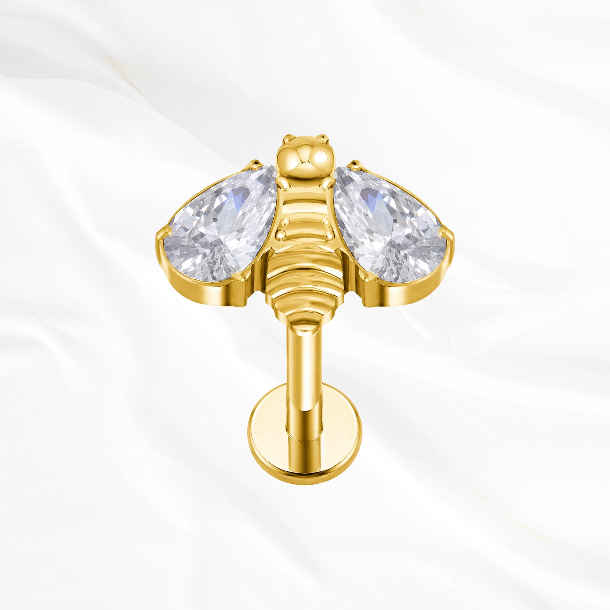 Oreille titane design élégant doré avec zircon blanc