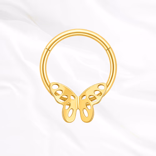 Piercing titane anneau face papillon doré