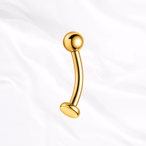 piercing nombril en titane doré, barre courbée à boule et embout plat