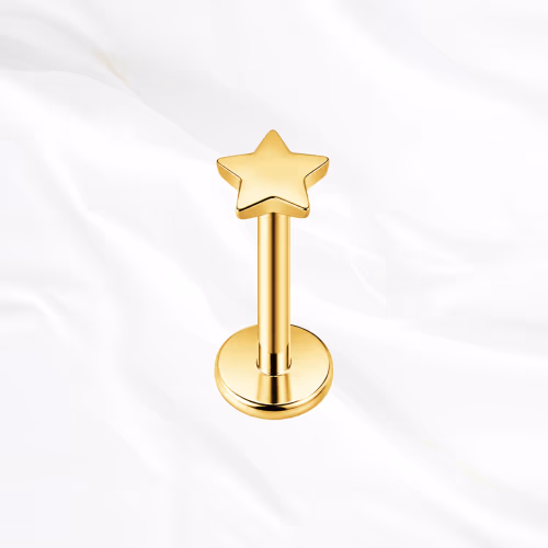 Piercing labret en titane doré "la lune juvénile" avec motif étoile solide polie pour tragus ou hélix