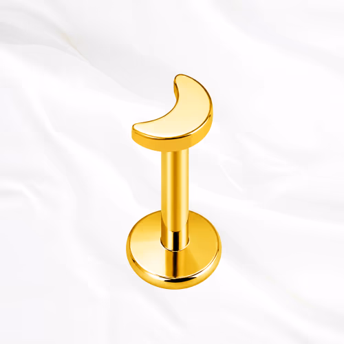 Labret en titane doré La Lune Juvénile, croissant de lune plein aux pointes arrondies