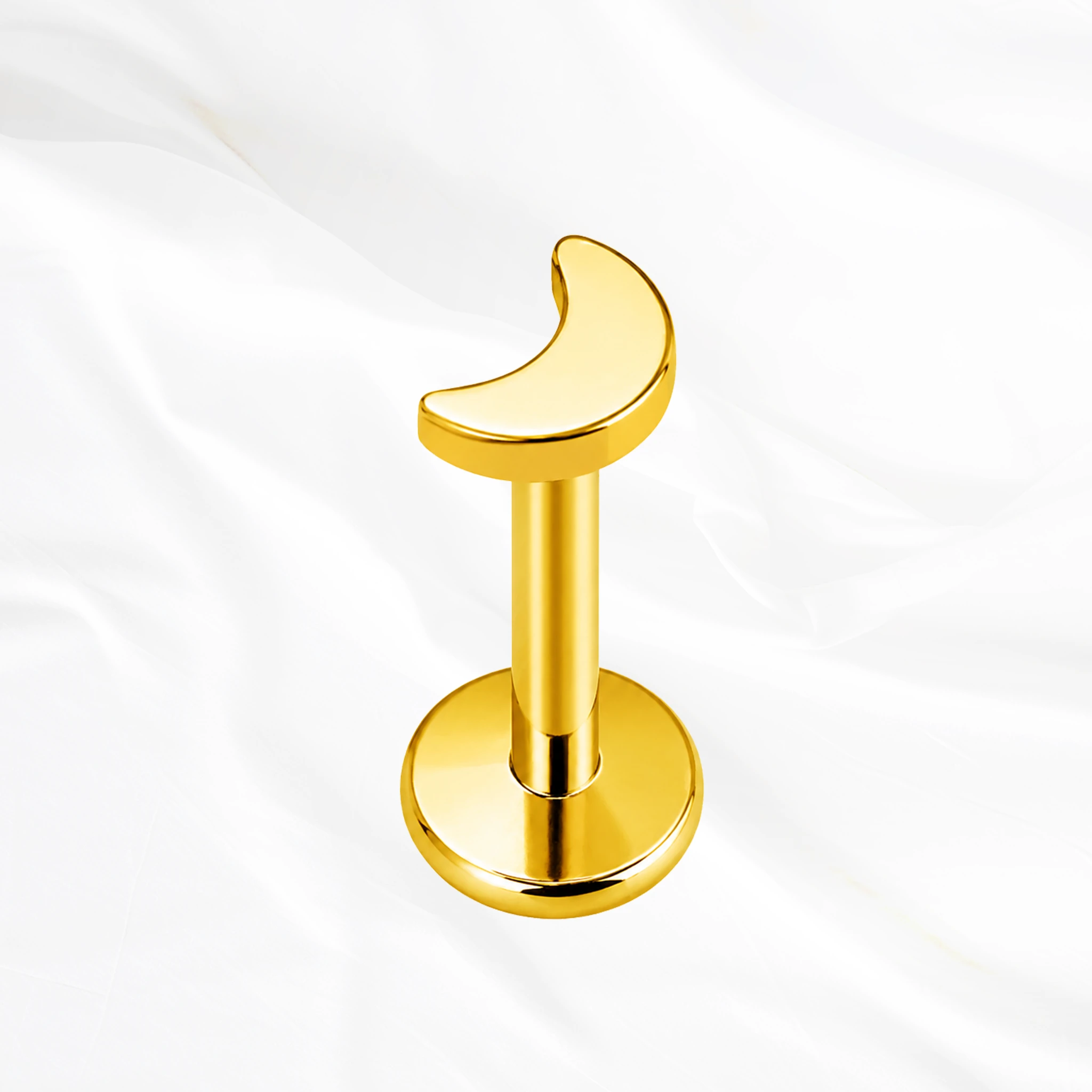 Labret en titane doré La Lune Juvénile, croissant de lune plein aux pointes arrondies