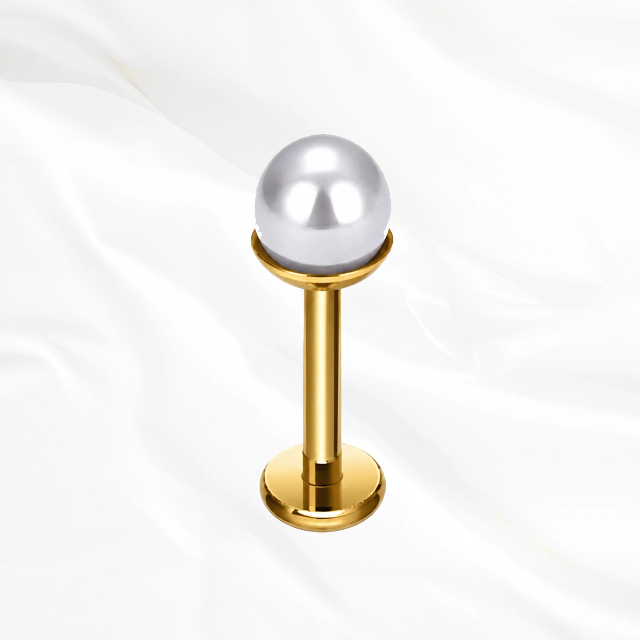 Labret en titane doré La Perle, perle d’imitation ronde et laiteuse montée seule sur la tige