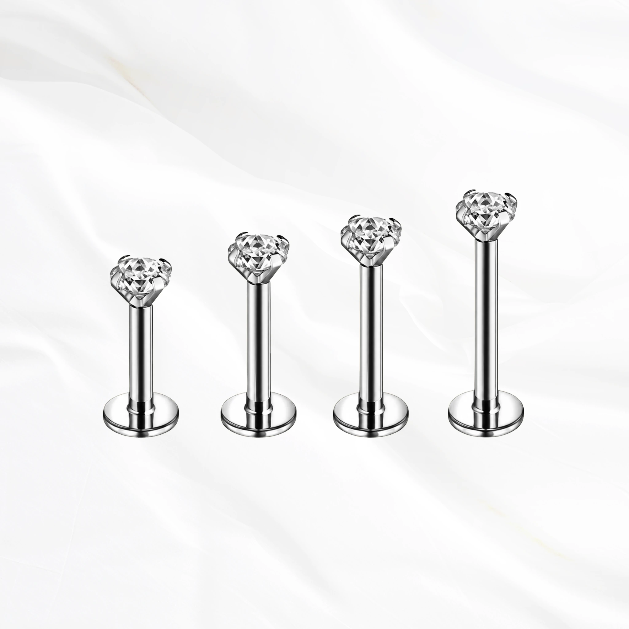Labret push-in en titane argenté Le Serti Simple, zircon rond serti sur quatre griffes