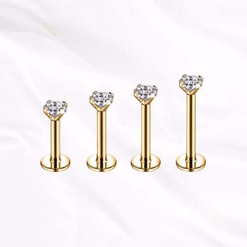 Labret push-in en titane doré Le Serti Simple, zircon rond serti sur quatre griffes