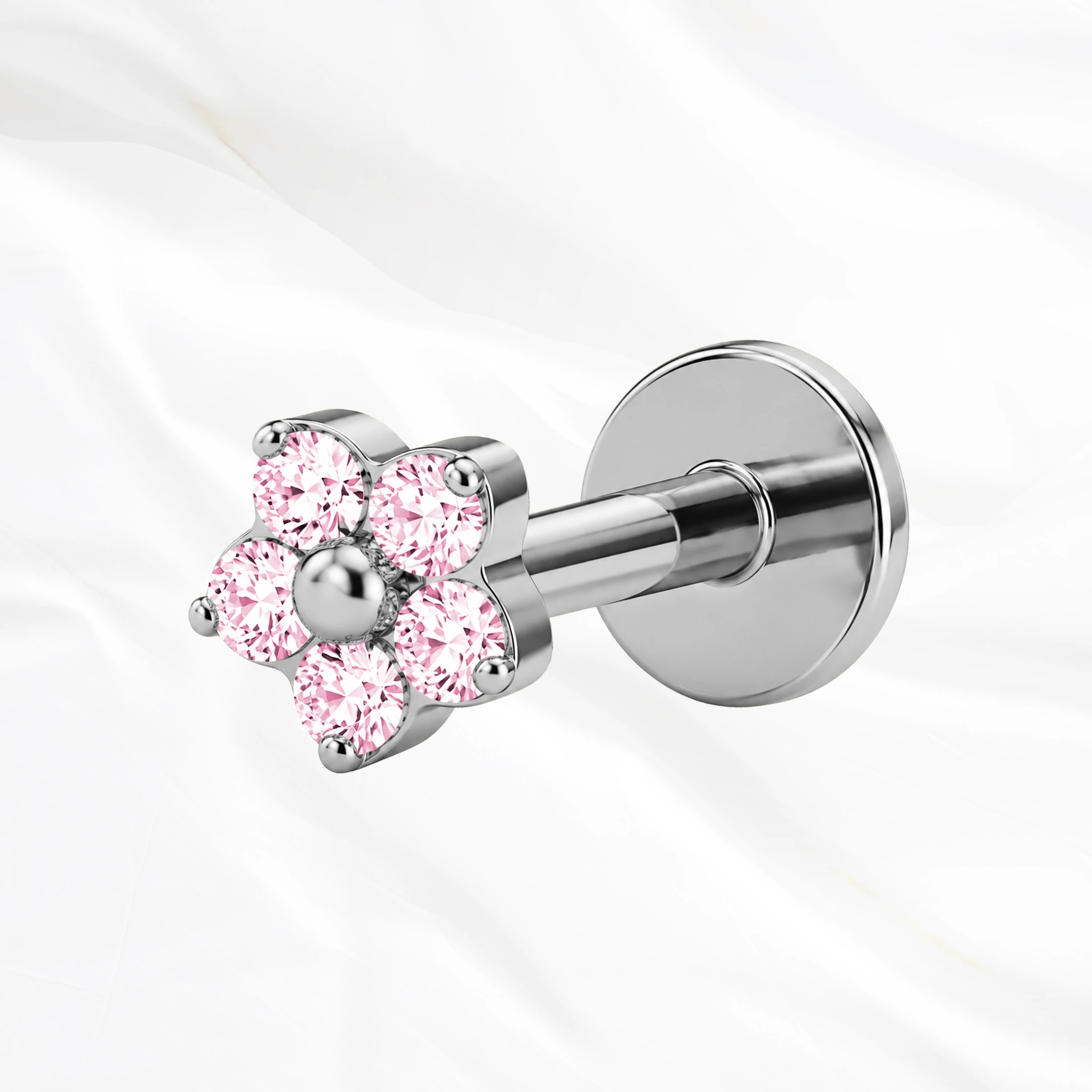 Piercing L'Éclosion en titane argenté, pierre rose, photo produit