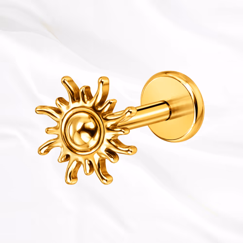Piercing Le Soleil Maya en titane doré, photo produit